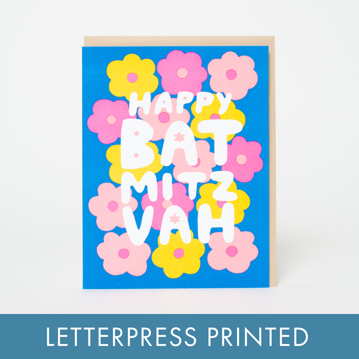 Bat Mitzvah Flowers Letterpress Greeting Card by Suzy Ultman