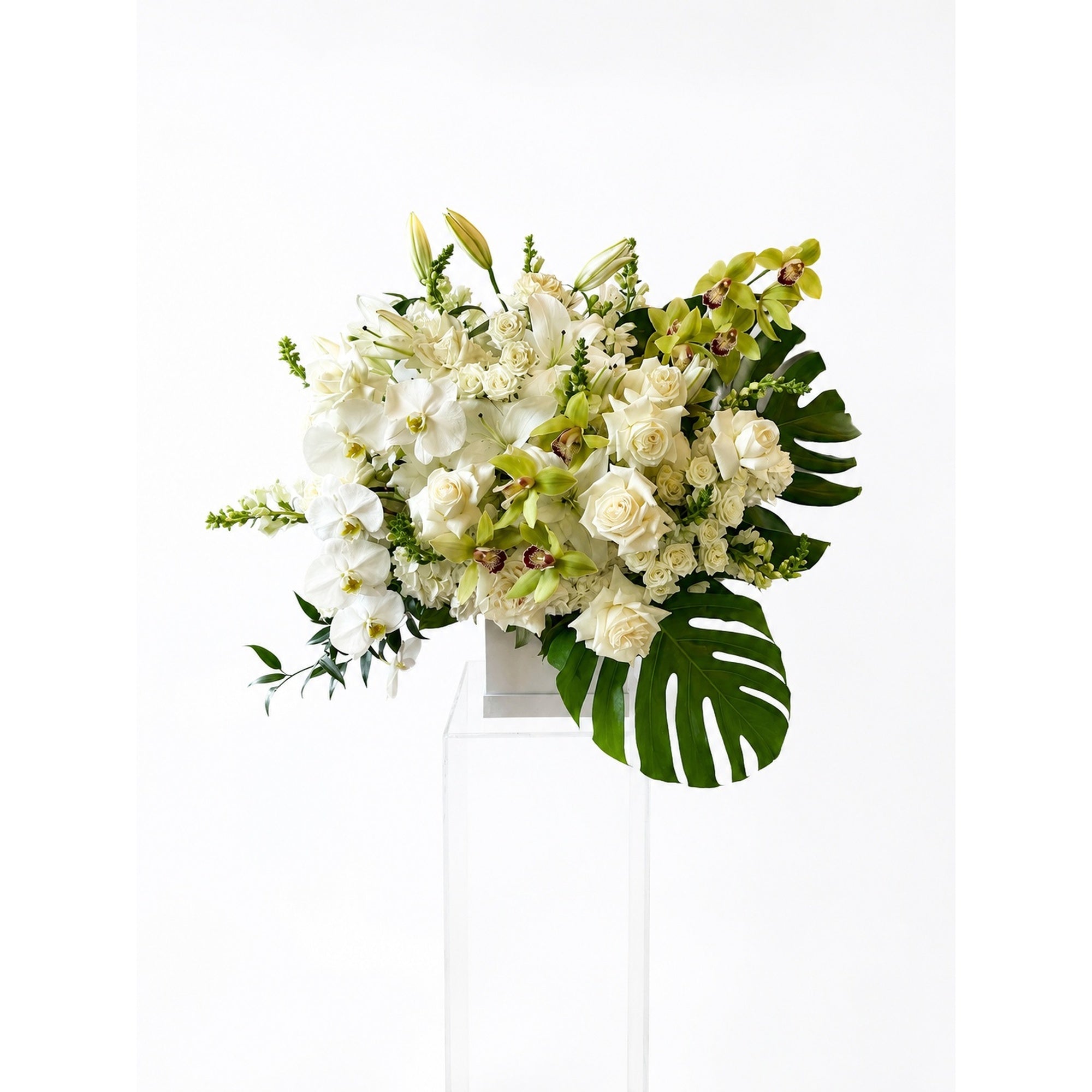 The Grand Blanc - luxury white and green flower arrangement with orchids and roses - BerryBlush Toronto florist delivery