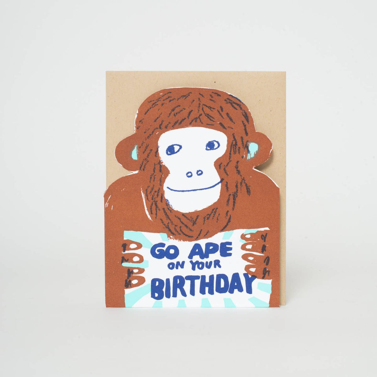 Monkey Ape Birthday Die-Cut Letterpress Card