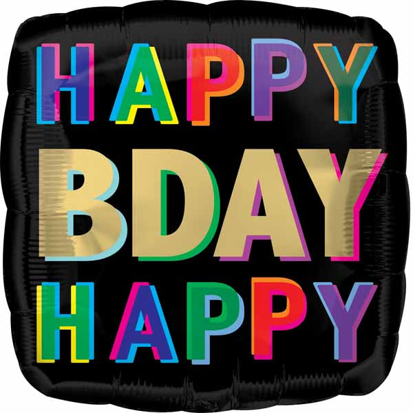 18" Happy Birthday Black Square