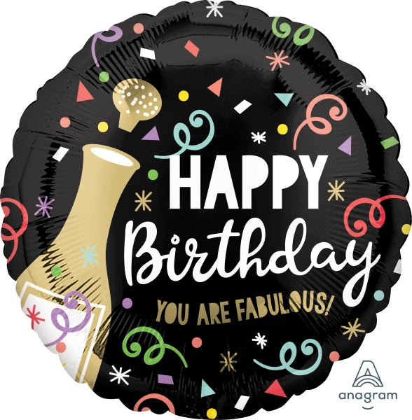 18" Happy Birthday Gold Bubbly
