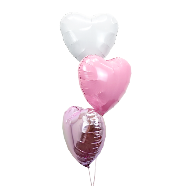 3 White, Pink & Metallic Pink Hearts