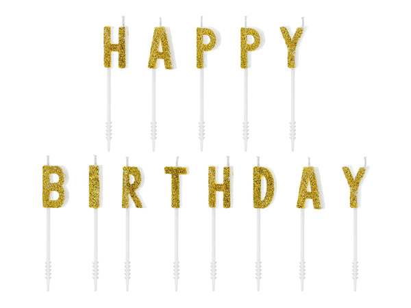 Happy Birthday Candle-Gold Glitter